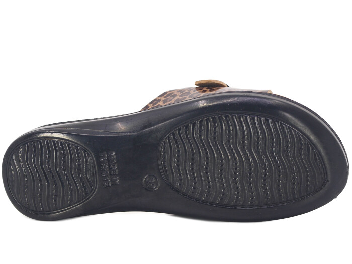 Polex Zenne 5859-C Leopar Desen Lastikli Tokalı Pedli Günlük Terlik Kahve - 3