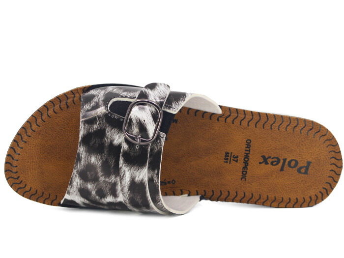 Polex Zenne 5859-C Leopar Desen Lastikli Tokalı Pedli Günlük Terlik Siyah - Polex (1)