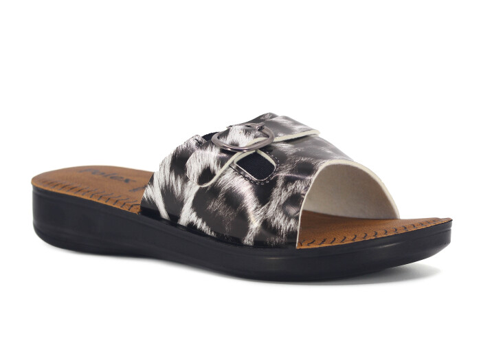 Polex Zenne 5859-C Leopar Desen Lastikli Tokalı Pedli Günlük Terlik Siyah - 1