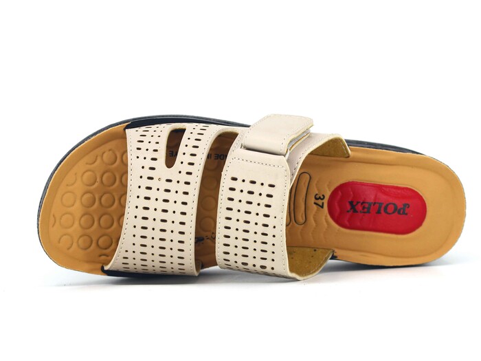 Polex Zenne 802 Bantlı Cırtlı Pedli Günlük Terlik Krem - Polex (1)