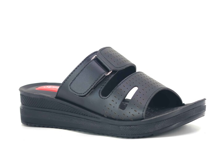 Polex Zenne 802 Bantlı Cırtlı Pedli Günlük Terlik Siyah - Polex