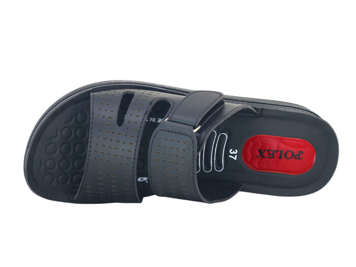 Polex Zenne 802 Bantlı Cırtlı Pedli Günlük Terlik Siyah - Polex (1)