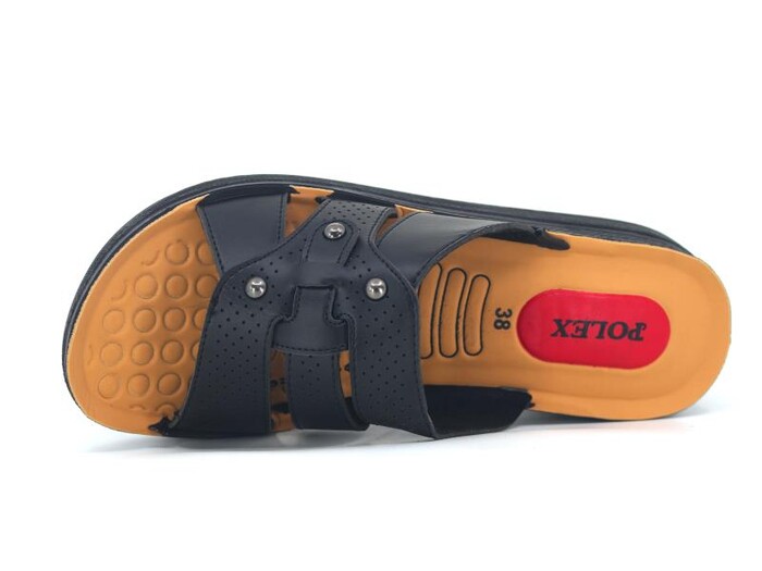 Polex Zenne 811 Üç Düz Bantlı Pedli Günlük Terlik Siyah