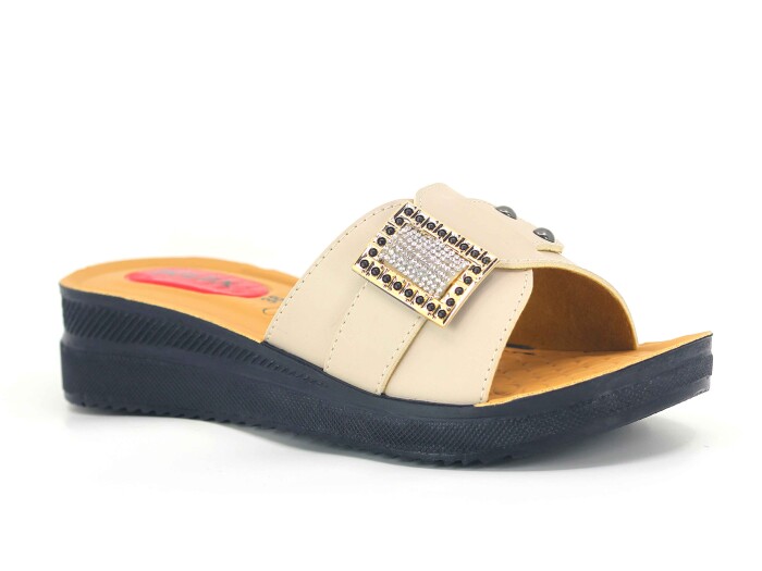 Polex Zenne 819 Kare Tokalı Enj. Pedli Günlük Terlik Krem - Polex