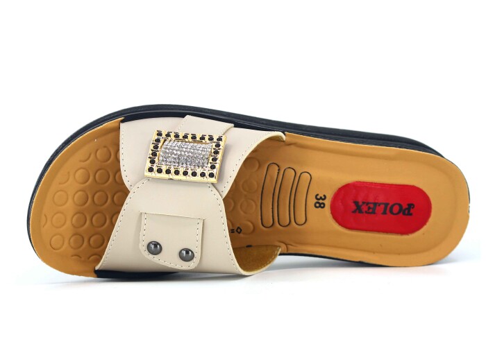 Polex Zenne 819 Kare Tokalı Enj. Pedli Günlük Terlik Krem - 2