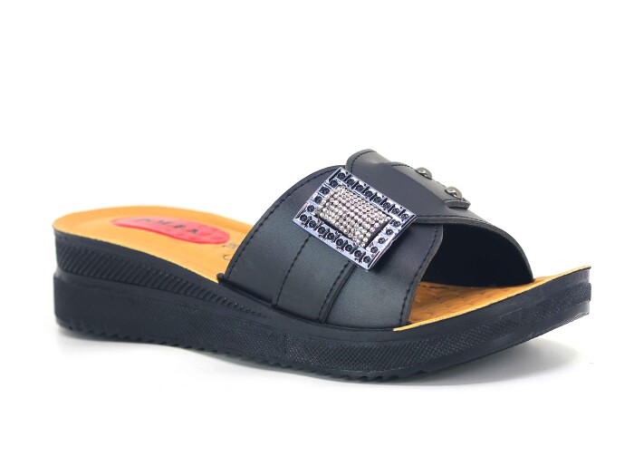 Polex Zenne 819 Kare Tokalı Enj. Pedli Günlük Terlik Siyah - Polex