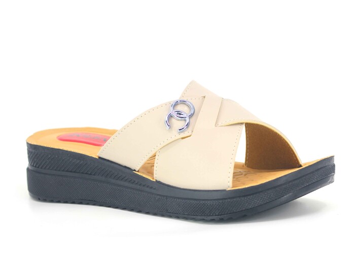 Polex Zenne 847 Çapraz Geçmeli Tokalı Pedli Günlük Terlik Krem - Polex