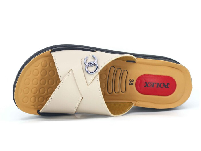 Polex Zenne 847 Çapraz Geçmeli Tokalı Pedli Günlük Terlik Krem - Polex (1)