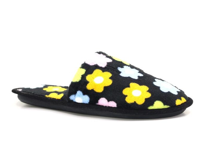 Auris Zenne HSN Çanak Terlik Çiçekli Siyah - 1