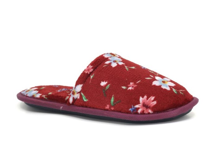 Auris Zenne Kadife Çanak Terlik Çiçekli Bordo 