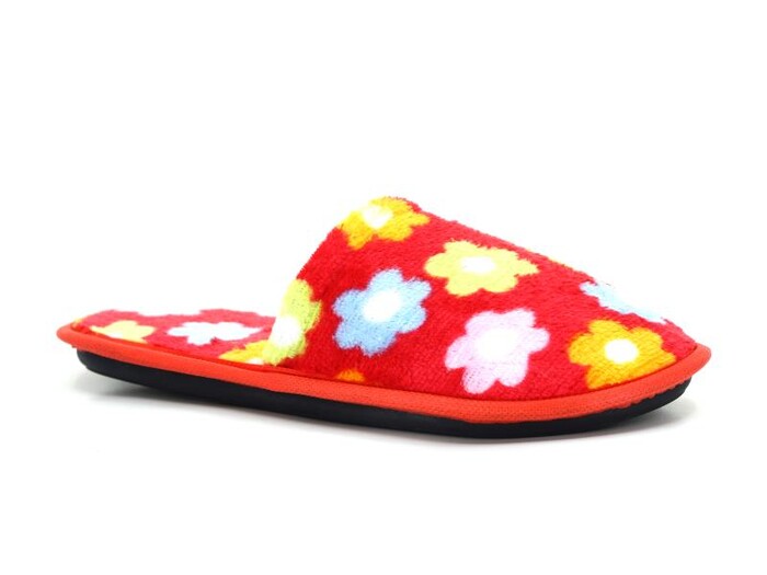 Auris Zenne Kadife Çanak Terlik Çiçekli Kırmızı 