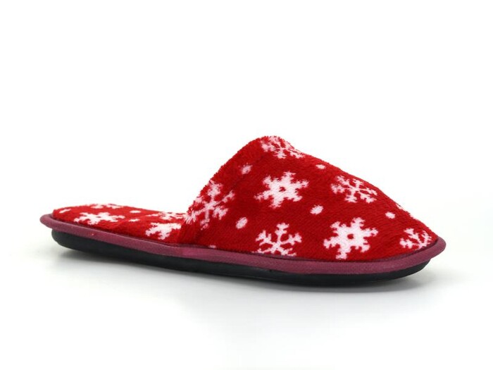 Auris Zenne Kadife Çanak Terlik Kar Desenli Bordo - 1