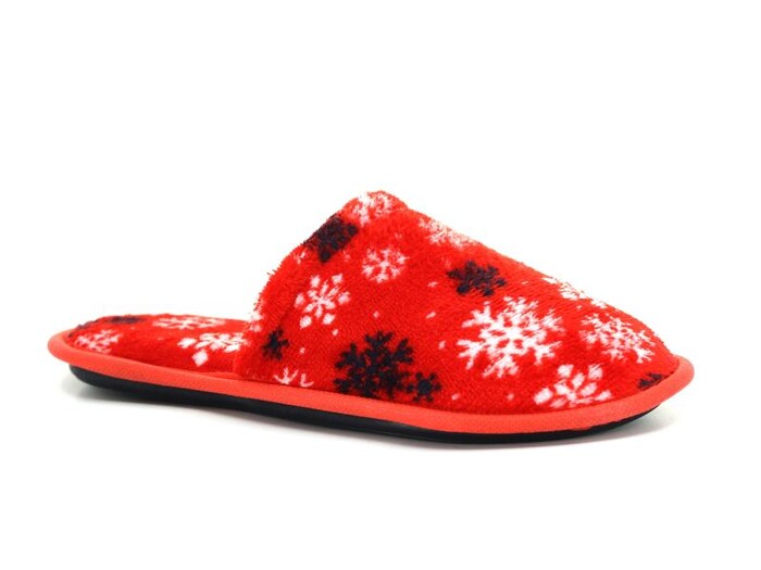 Auris Zenne Kadife Çanak Terlik Kar Desenli Kırmızı 