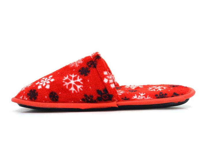 Auris Zenne Kadife Çanak Terlik Kar Desenli Kırmızı - 4