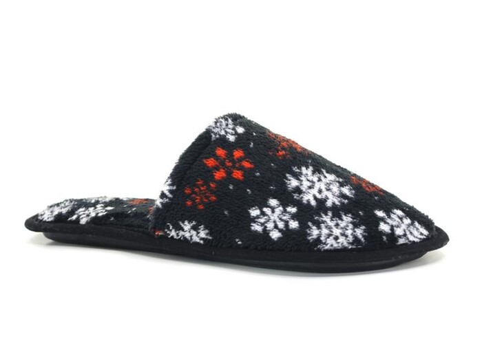 Auris Zenne Kadife Çanak Terlik Kar Desenli Siyah - 1