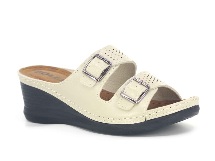 Polex Zenne Z116-0101 Çift Toka Lazerli Monta Günlük Terlik Bej 