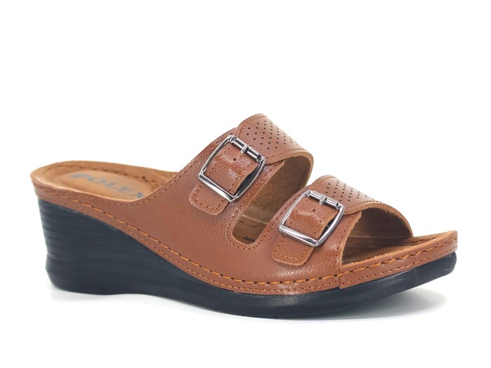 Polex Zenne Z116-0101 Çift Toka Lazerli Monta Günlük Terlik Camel - Polex