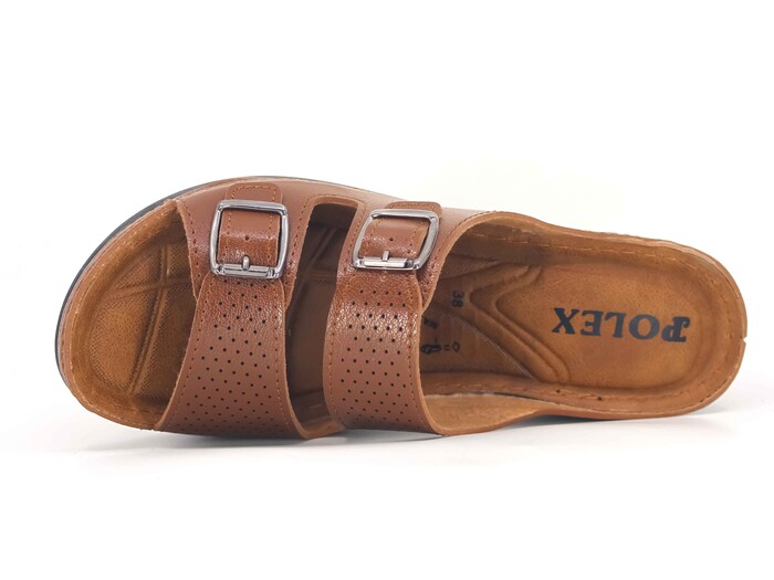 Polex Zenne Z116-0101 Çift Toka Lazerli Monta Günlük Terlik Camel - 2