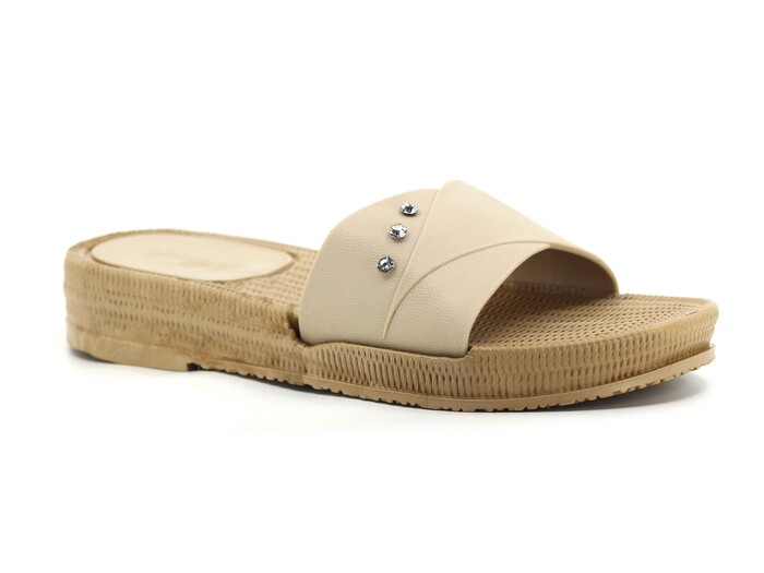 Polialabo Zenne 18033 Taşlı Parçalı Kaydırmaz Terlik Bej - 1