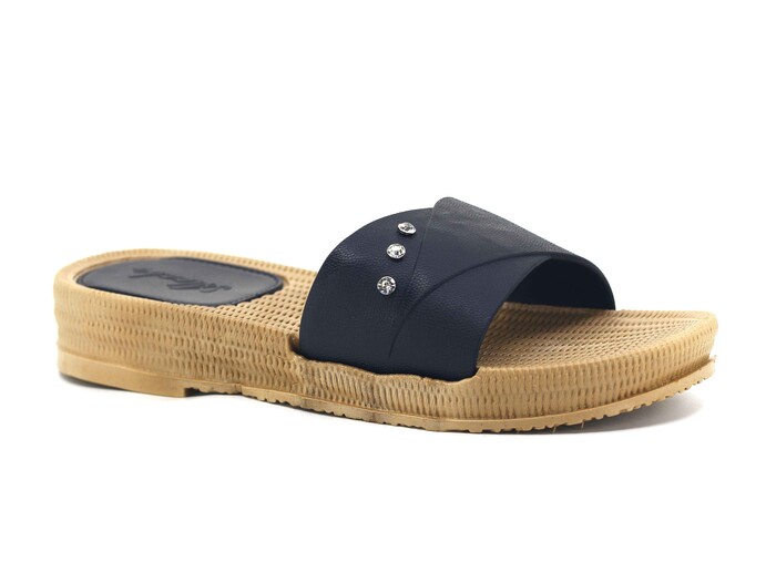 Polialabo Zenne 18033 Taşlı Parçalı Kaydırmaz Terlik Siyah - Polialabo