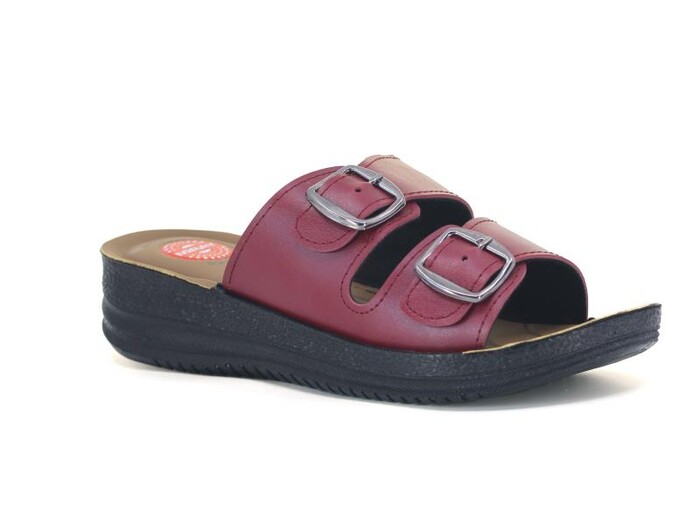 Polier Zenne 6486 Miray Çift Toka Pedli Poşetli Günlük Terlik Bordo - Polier