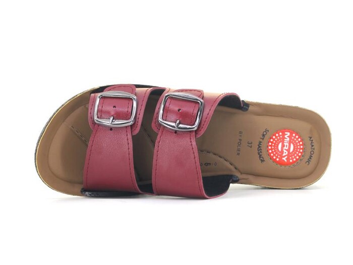 Polier Zenne 6486 Miray Çift Toka Pedli Poşetli Günlük Terlik Bordo - 2