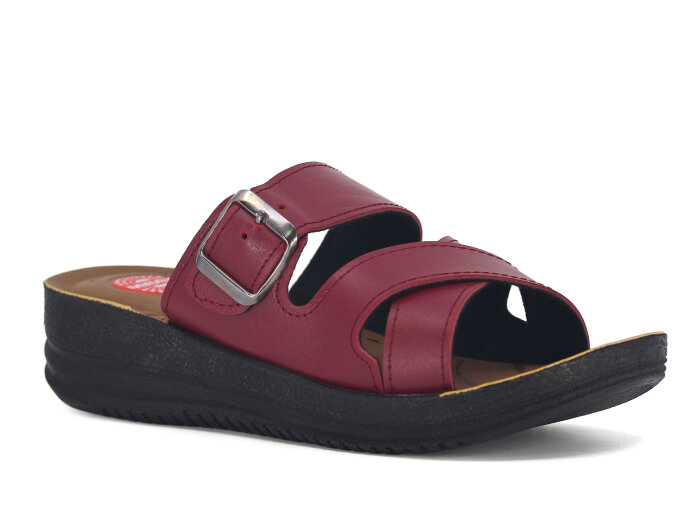 Polier Zenne Miray Çapraz Tokalı Pedli Poşetli Günlük Terlik Bordo - Polier