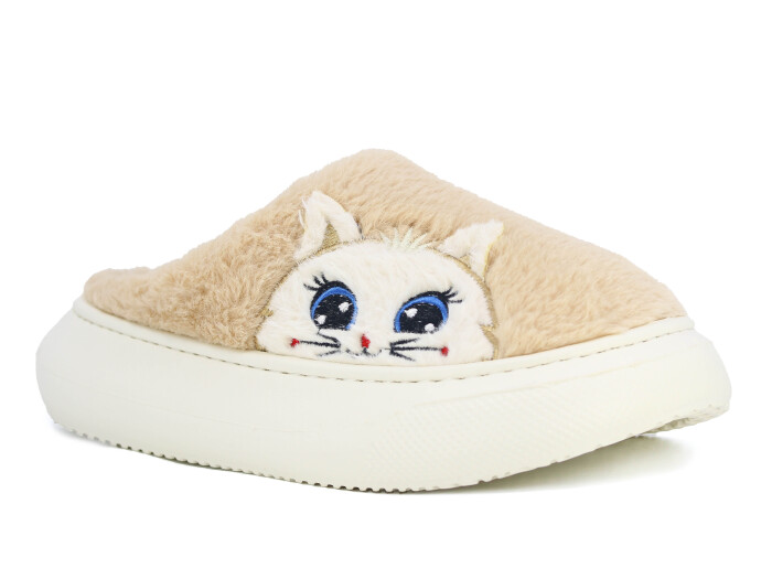 Auris Zenne 2025 Hayvanlı Eva Ev Terliği Kedili Bej - 1