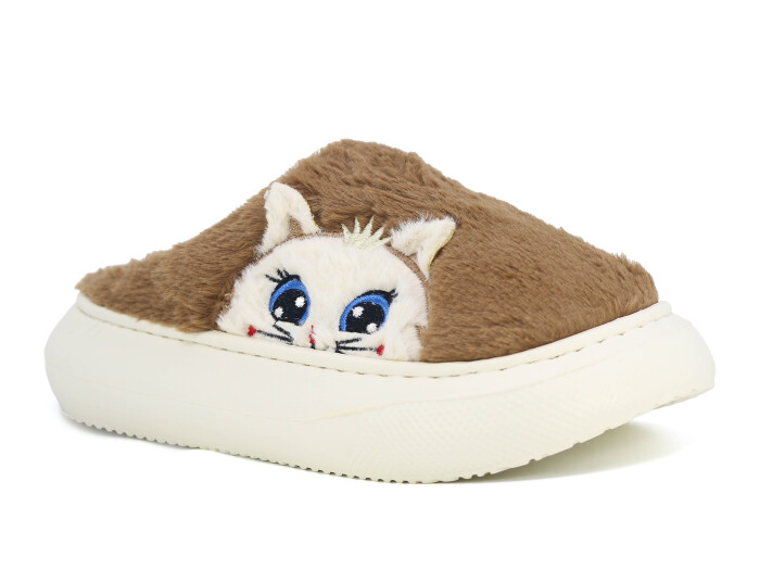 Auris Zenne 2025 Hayvanlı Eva Ev Terliği Kedili Kahve - Auris