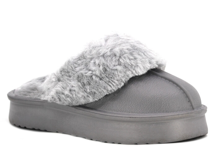 Auris Zenne Yakası Peluşlu Eva Ev Terliği Açık Gri - Auris