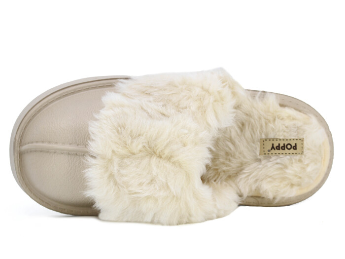 Auris Zenne Yakası Peluşlu Eva Ev Terliği Bej - 2