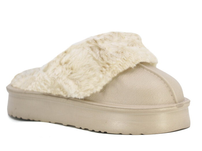 Auris Zenne Yakası Peluşlu Eva Ev Terliği Bej - 1