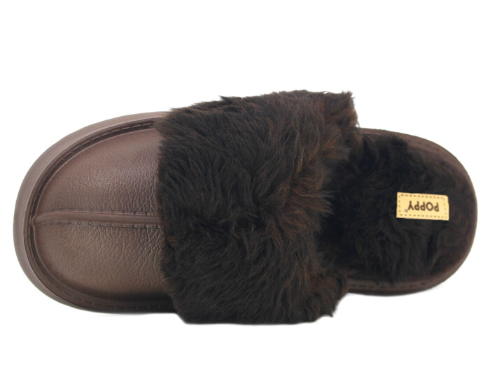 Auris Zenne Yakası Peluşlu Eva Ev Terliği Kahve - 2