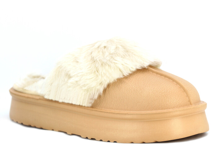 Auris Zenne Yakası Peluşlu Eva Ev Terliği Vizon - 1