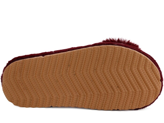 Power Zenne Burnu Açık Çift Ponponlu Peluş Ev Terliği Bordo - 3