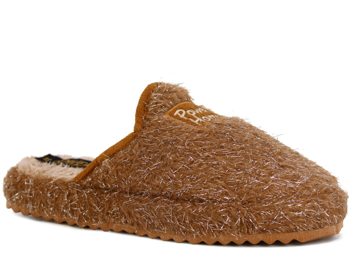 Power Zenne Simli Home Peluş Ev Terliği Camel - Power