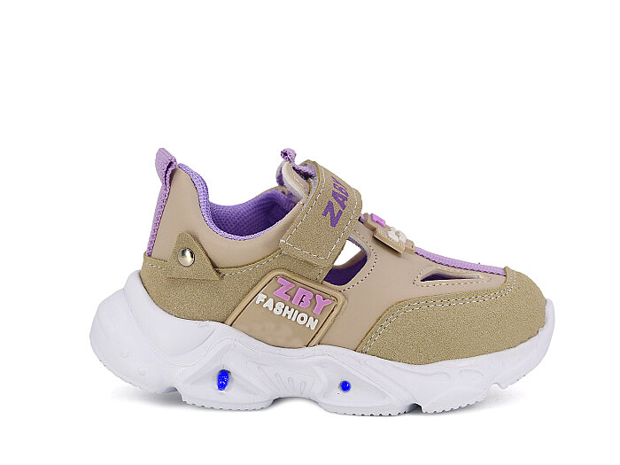Pro Kids Bebe 6007 Işıklı Kutulu Spor Ayakkabı Bej - Lila - 3