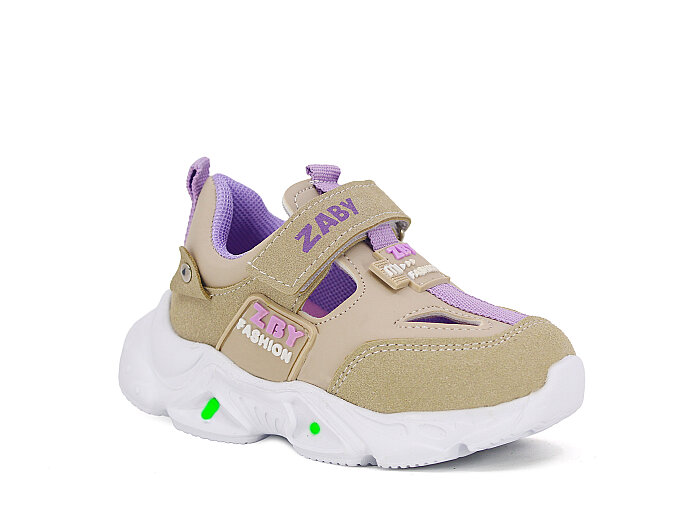 Pro Kids Bebe 6007 Işıklı Kutulu Spor Ayakkabı Bej - Lila 