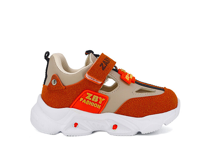 Pro Kids Bebe 6007 Işıklı Kutulu Spor Ayakkabı Bej - Turuncu - 3