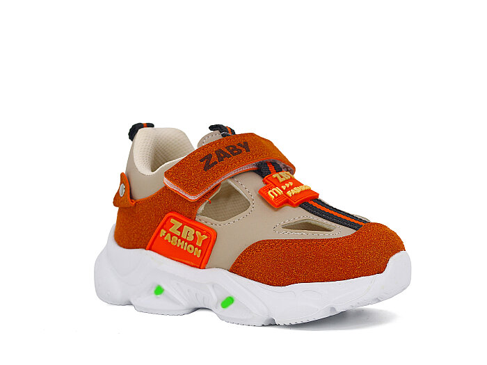 Pro Kids Bebe 6007 Işıklı Kutulu Spor Ayakkabı Bej - Turuncu - 1