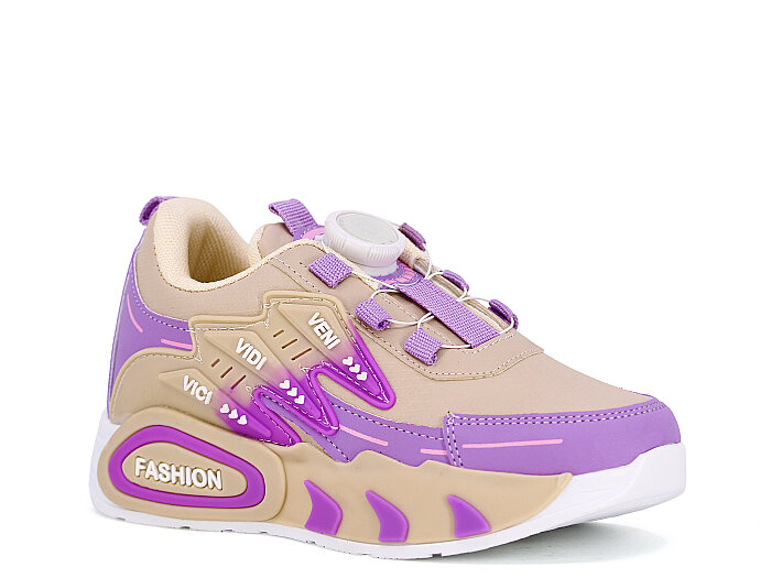 Pro Kids Filet Cilt 5004 Spor Ayakkabı Bej - Lila - Pro Kids