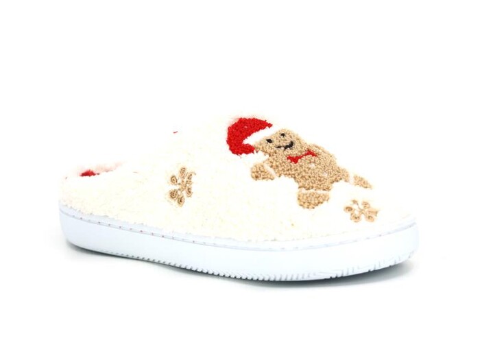 Riyam Zenne Noel Kardan Adamlı Gondol Ev Terliği Beyaz - Kahve