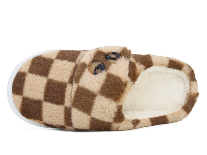 Riyam Zenne Yeni Gondol Düğmeli Ev Terliği Beyaz - Kahve - Riyam (1)