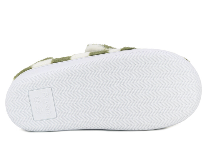 Riyam Zenne Yeni Gondol Düğmeli Ev Terliği Haki - Beyaz - 3