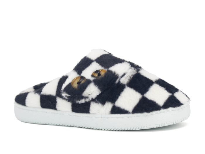 Riyam Zenne Yeni Gondol Düğmeli Ev Terliği Siyah - Beyaz - Riyam