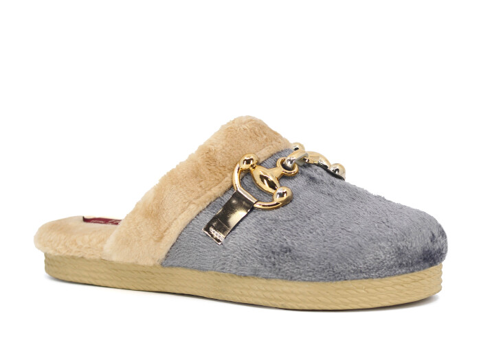 Rose Zenne Ay Tokalı Peluşlu Ev Terliği Gri - Rose