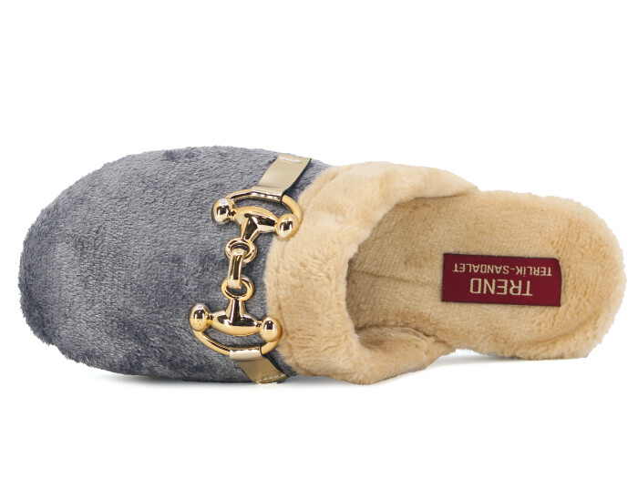 Rose Zenne Ay Tokalı Peluşlu Ev Terliği Gri - Rose (1)