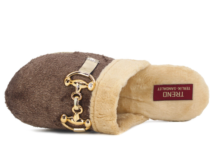 Rose Zenne Ay Tokalı Peluşlu Ev Terliği Kahve - 2