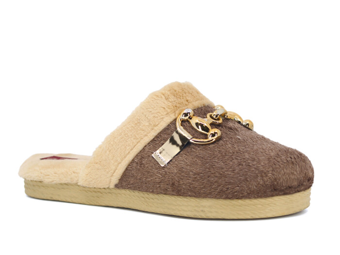 Rose Zenne Ay Tokalı Peluşlu Ev Terliği Kahve - Rose