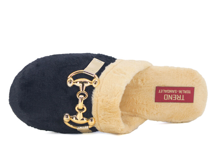 Rose Zenne Ay Tokalı Peluşlu Ev Terliği Siyah - Rose (1)